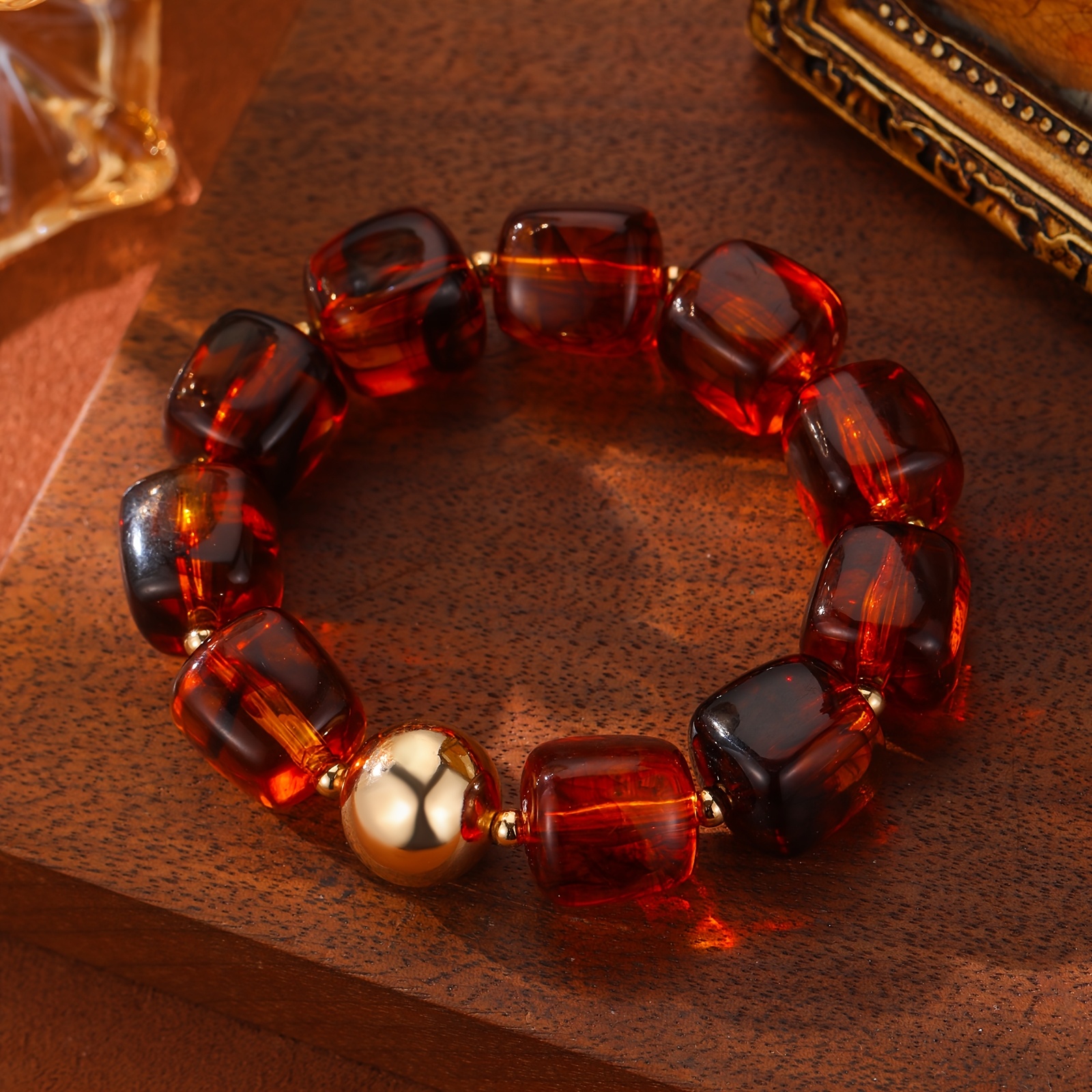 Boho Plated Resin Square Bead Bracelet for Women